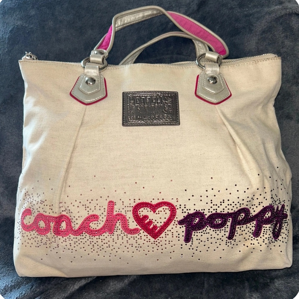 Coach Cream and Pink Tote Bag with Playful Design